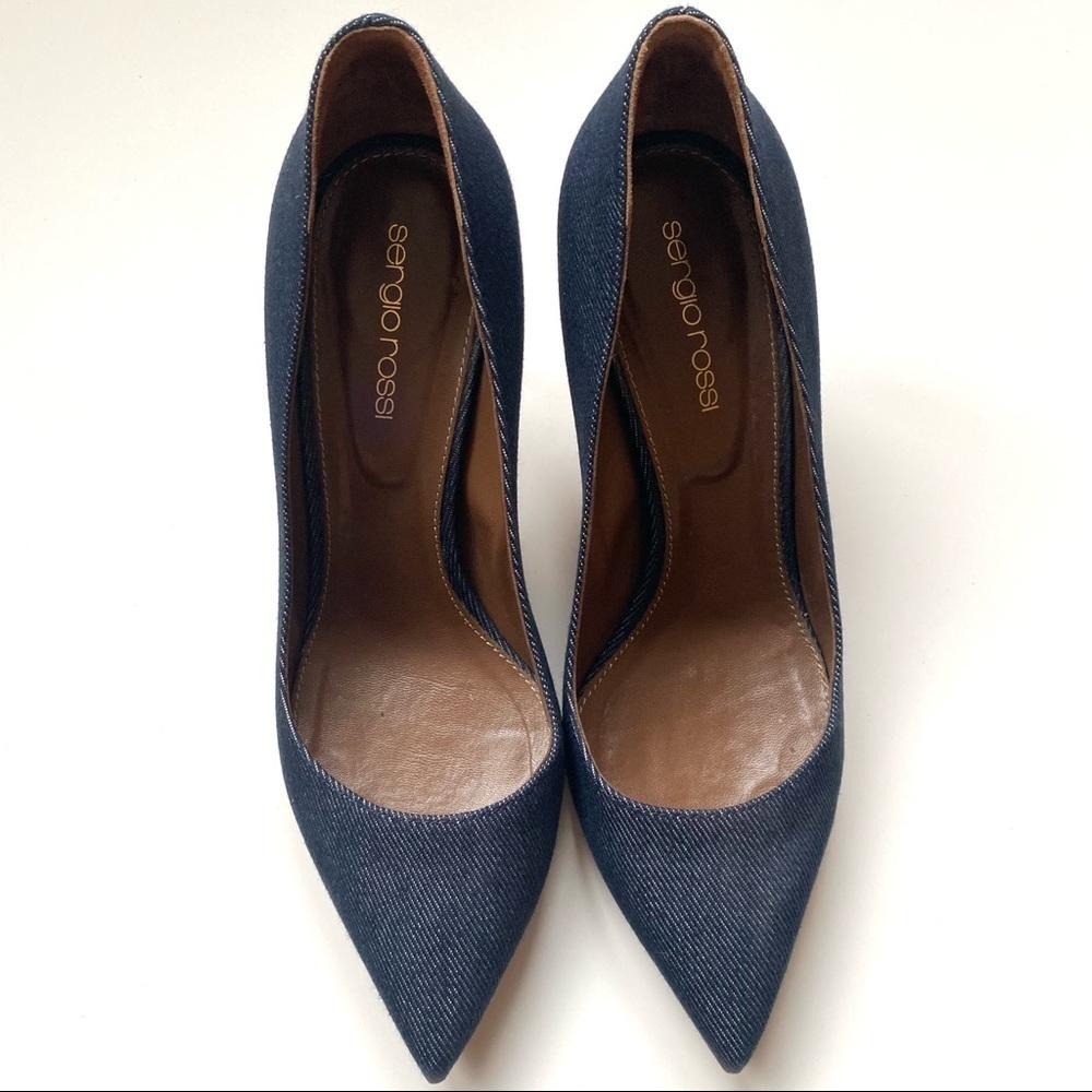 Sergio Rossi Pointed-Toe Pumps Women’s EU 37 Blue Denim Fabric